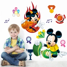 Cartoon Disney Mickey Play Basketball Wall Stickers For Nursery Kids Room Home Decor Living Room Decals PVC Mural Art Wallpaper