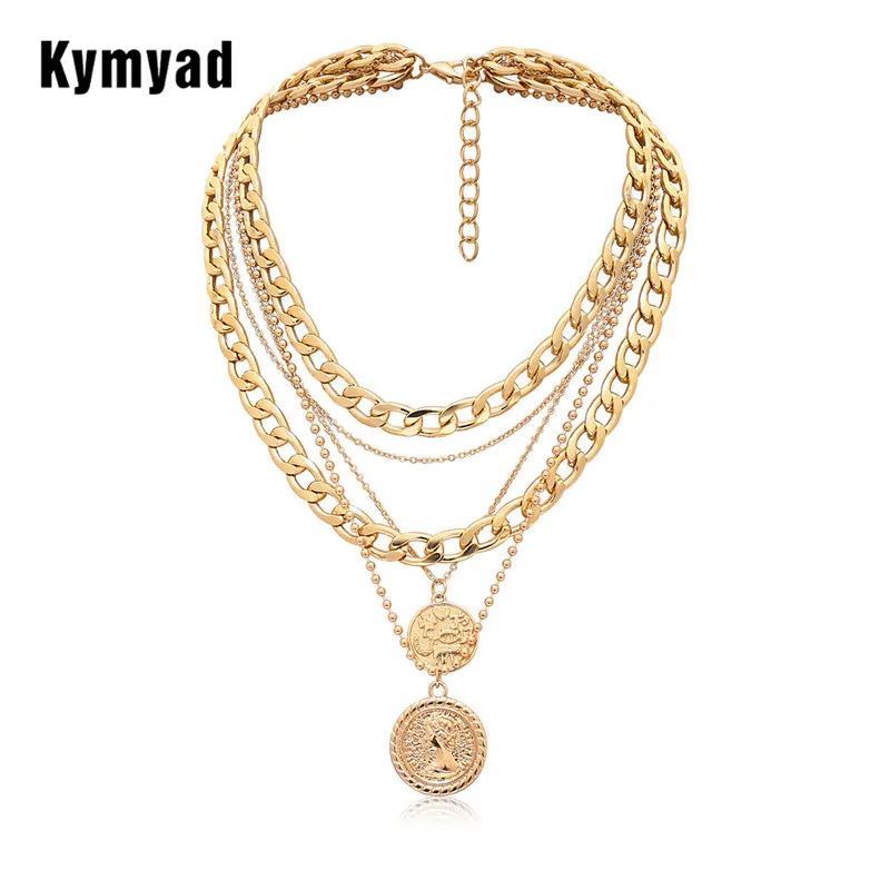 Многослойное ожерелье Kymyad Женская цепочка из звеньев массивное с круглой