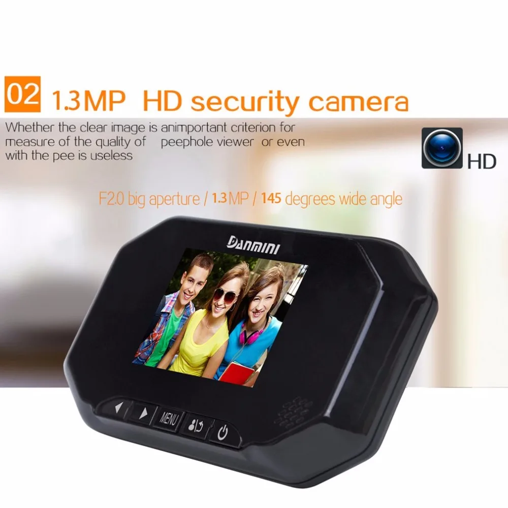 Danmini 3," TFT ЖК-экран 1.3MP HD камера видео дверной звонок 145 градусов широкий угол ночного видения цифровой дверной глазок