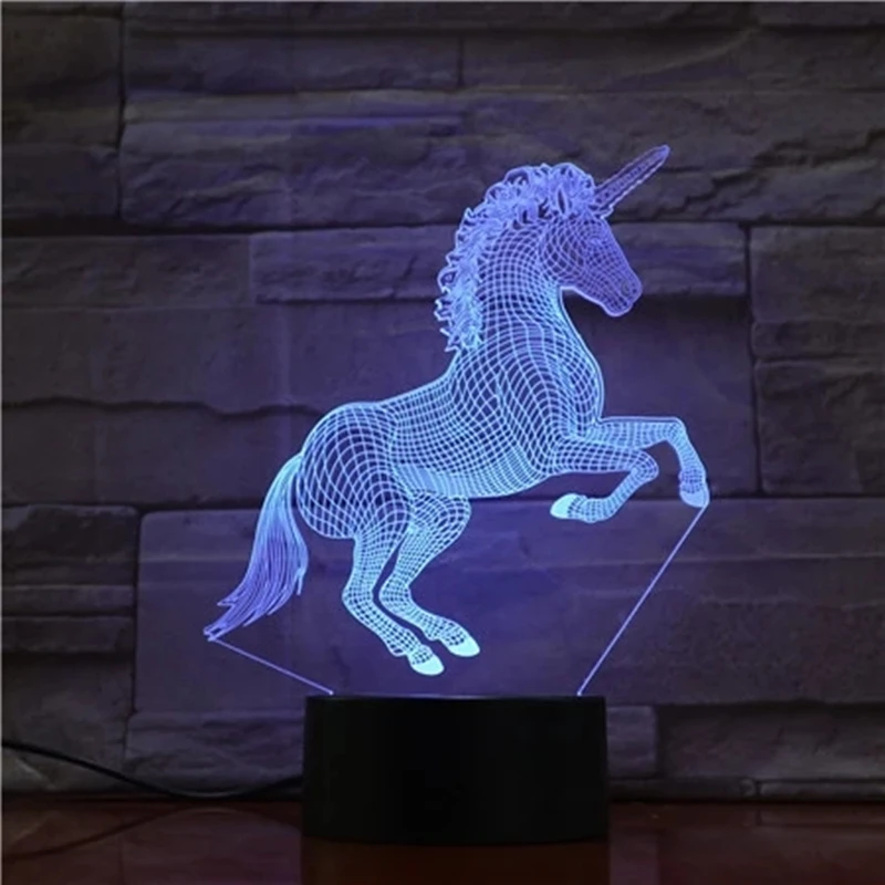 Единорог дикая лошадь пони Терион Мифические животные 3D лампа 7 цветов Светодиодные ночные лампы для детей сенсорные светодиодные Usb настольные лампы Ночник