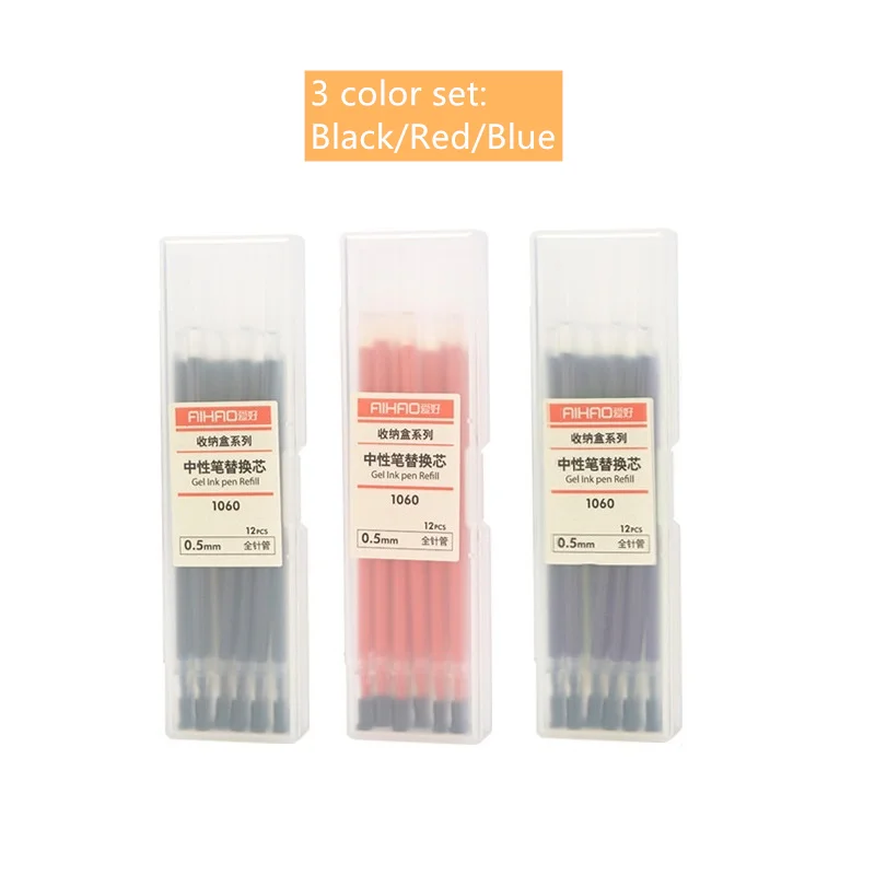 3 color mix set 36 шт./лот, переносная игольчатая гелевая ручка для путешествий, сменная шариковая ручка 0,5 мм, черный, синий, красный цвет, сменная ручка для школы, офиса, письма, A6738 - Цвет: 3 color mix set
