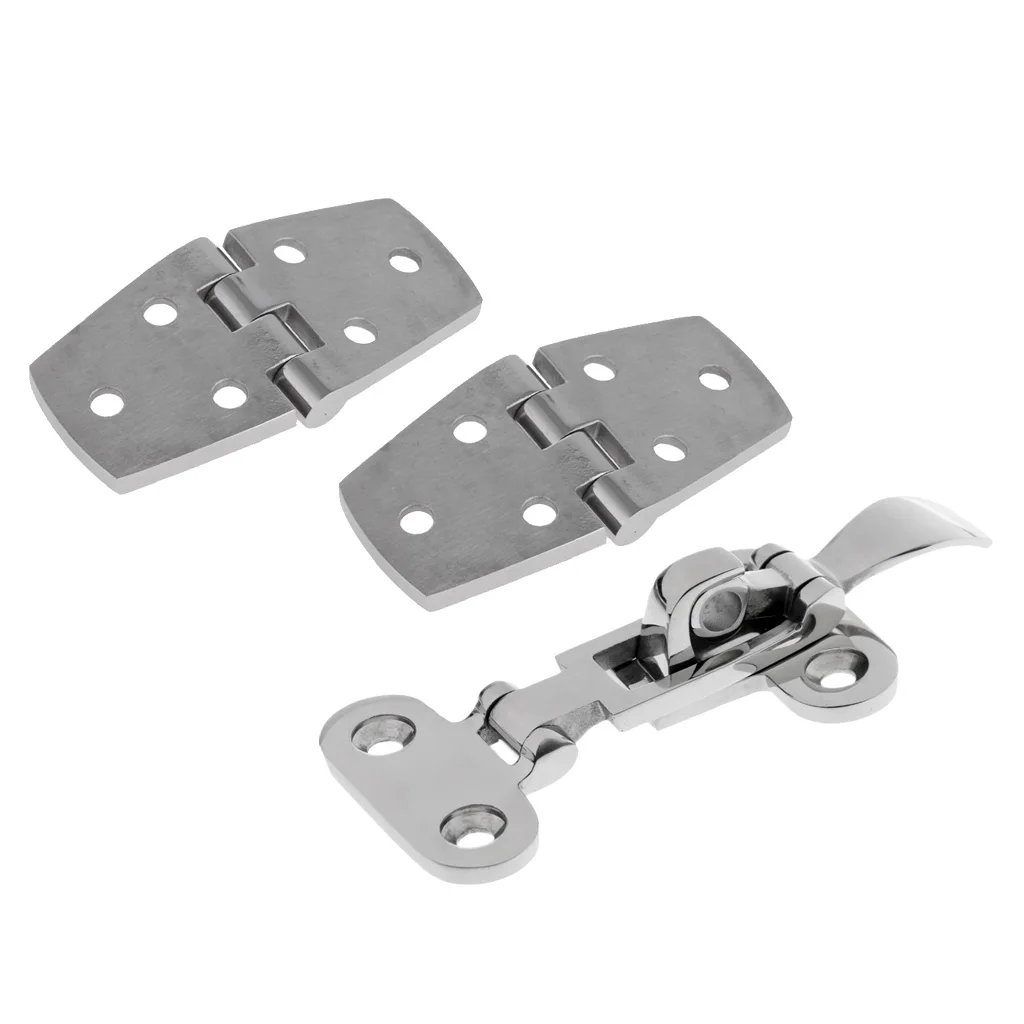 316 Stainless Steel Marine Boat Hardware Anti-Rattle Latch + 1 Pair Hinges