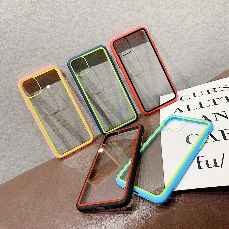 100Pcs Luxury Transparent Case For iPhone 12 11 Pro Max Mini X XR XS Max 7 8 Plus SE2 Contrast Color Soft TPU Protective Cover