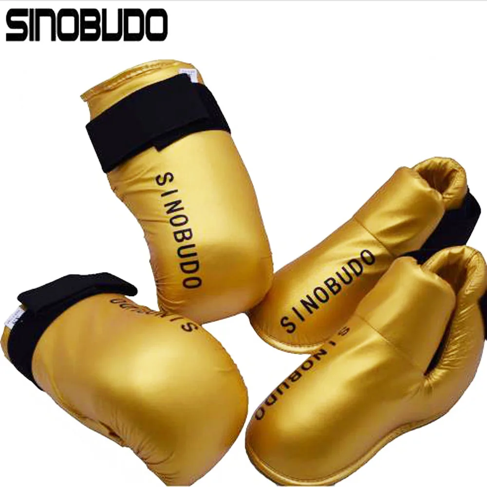 SINOBODU Taekwondo из искусственной кожи золотые перчатки для рук Защита ног ITF