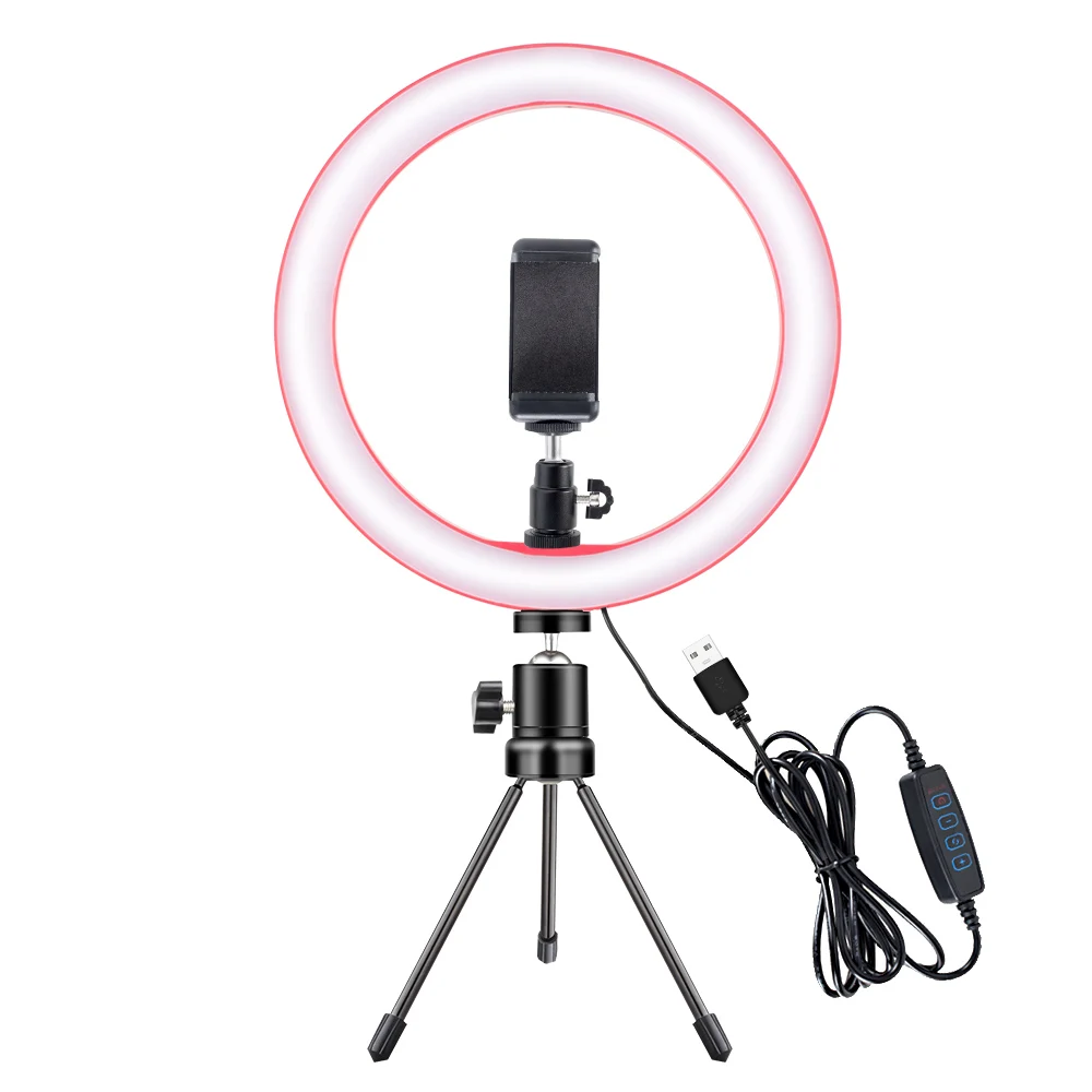 

26CM Photography LED Ring Light Fill light Camera Phone Ring Lamp 10inch With Table Tripods For Makeup Video Live Studio #
