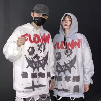 

Korean harajuku hoodies women style graffiti hip hop long-sleeved plus velvet thicked o-neck oversized new couple sweatshirt