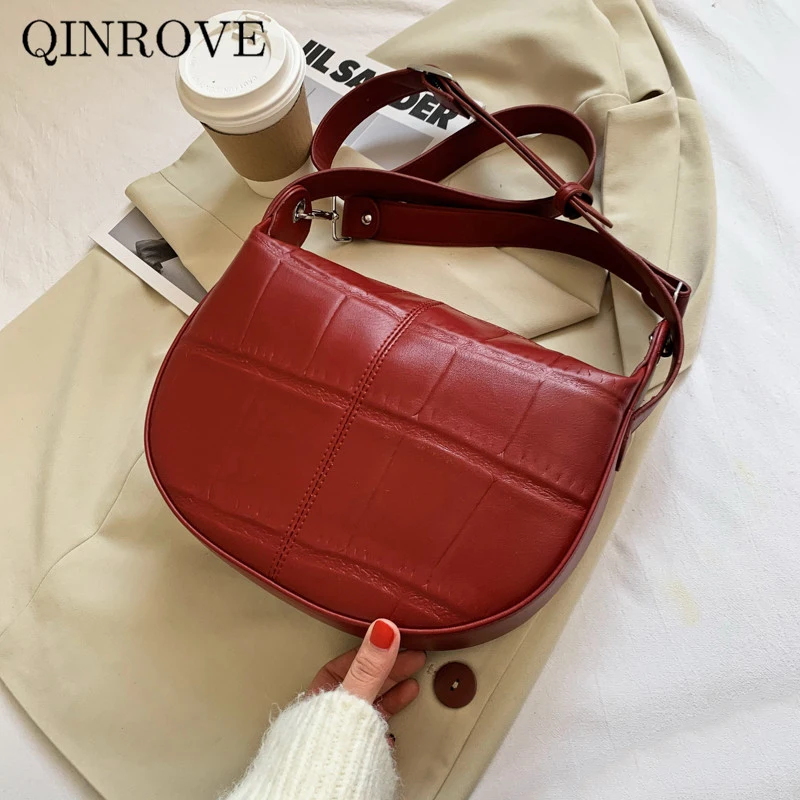 

Semi-circle Shoulder Bag For Women 2020 Autumn Designer croc-effect Crossbody Bag PU Leather Solid Color Fashion Small Handbag