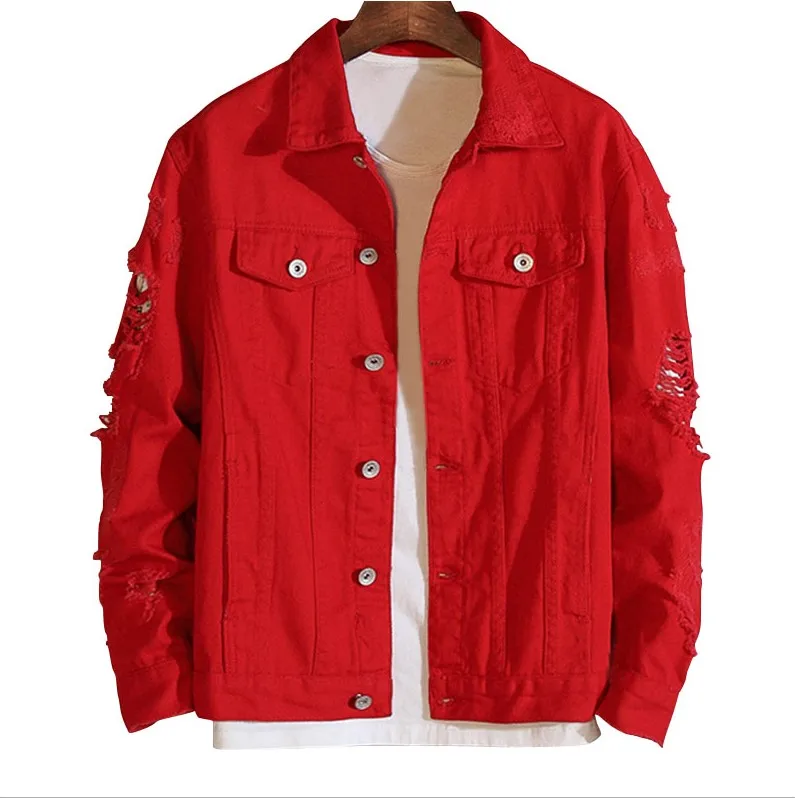 Red Свободная черная джинсовая куртка размера плюс, 4Xl 5Xl, Весенняя уличная одежда розового и красного цветов, базовая джинсовая куртка Lover'S, Повседневная Верхняя одежда - Цвет: Red