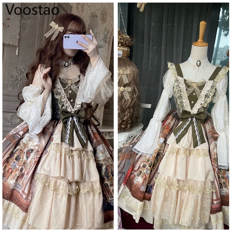 Vintage Victorian Elegant Lolita Princess Jsk Dress Women Sweet Lace Bow Sleeveless Party Dresses Girls Chic Wedding Vestidos, lolita dress,lolita suspender dress,lolita cosplay costumes,suspender dress