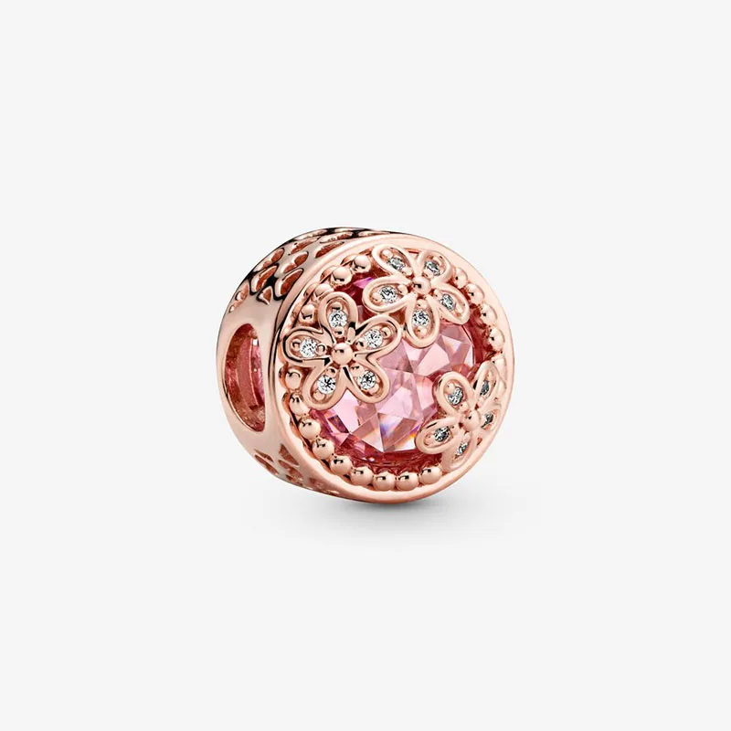 

2020 Spring New 925 Sterling Silver pendant Sparkling Pink Daisy Flower Charms fit Original Pandora Bracelets Women Jewelry