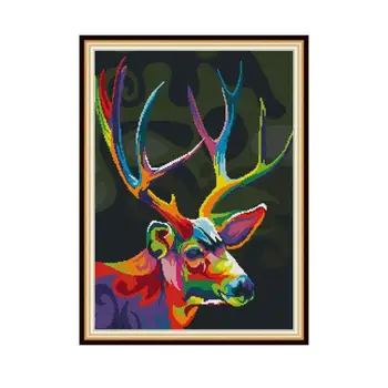 

Colorful Deer Patterns Joy Sunday Cross Stitch Kits Threads 14CT 11CT Printed on Canvas Sets for Embroidery Kit for Needlework