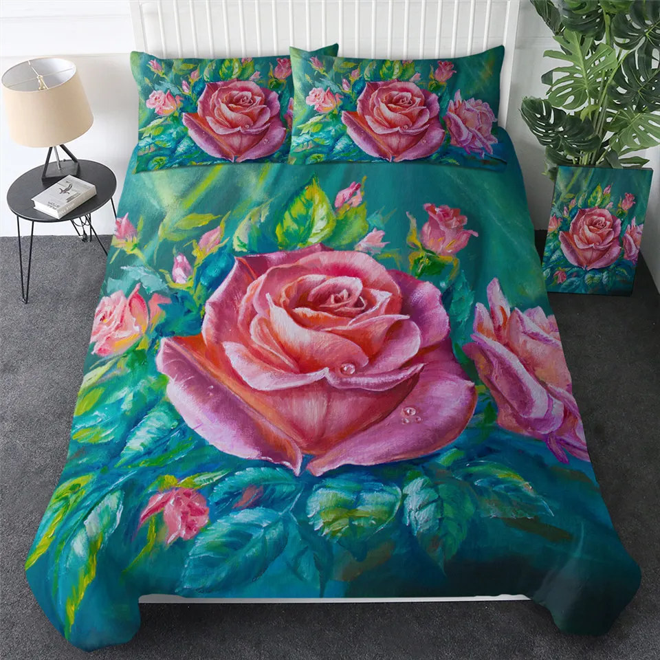 Duvet Cover Set Rosas coloridas Floral Bedclothes 3pcs Aquarela Quilt Cover