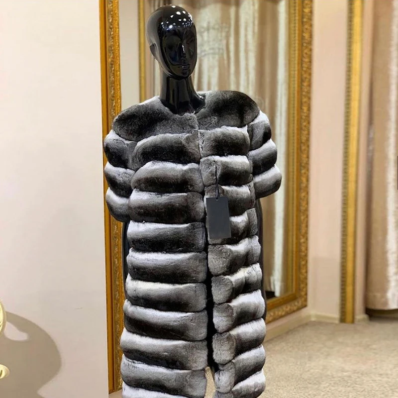 

Delightful Chinchilla Colored Waistcoat Fur Vest Real Rex Rabbit Fur Gilet Classy Round Collar Sleeveless Coat