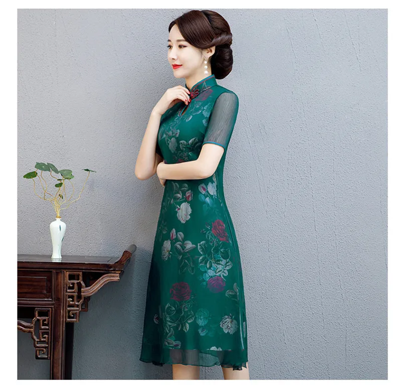 Улучшенные Qipao весна лето Ретро женские длинные шелковые Повседневные платья Чонсам выдалбливают 3XL 4XL красный