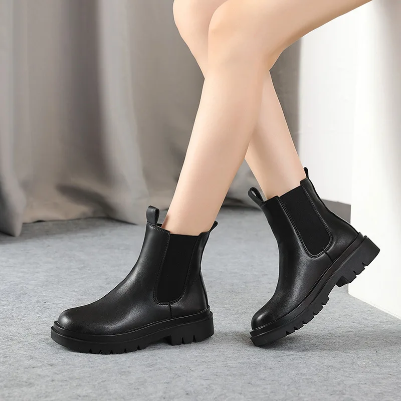 Martin boots women's autumn single lining medium sleeve heavy soled ChElSEY boots chimney boots short boots