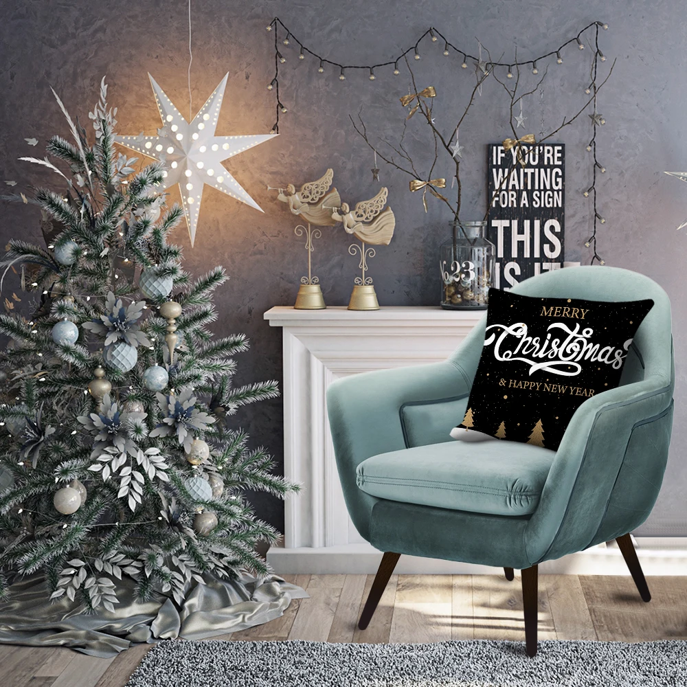 Christmas Decoration Cushion Cover Cartoon Santa Claus Polyester Throw Pillow Case Cover Merry Christmas Decoration Pillowcases