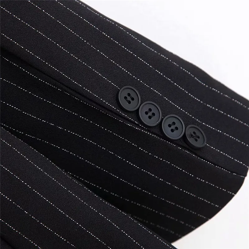 Осень Slim Fit Для женщин Формальные куртки офисные однобортный зубчатый женский пиджак пальто Лидер продаж в полоску черный, белый цвет