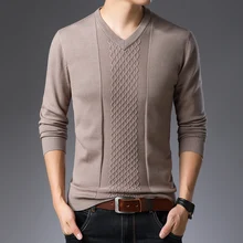 Мужской Клетчатый свитер, осенний мужской модный свитер, пуловеры с v-образным вырезом, вязаный свитер с длинными рукавами