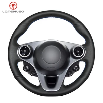 

LQTENLEO Black PU Artificial Leather Hand-stitched Car Steering Wheel Cover For Mercedes Benz Smart New Fortwo Forfour 2015-2017