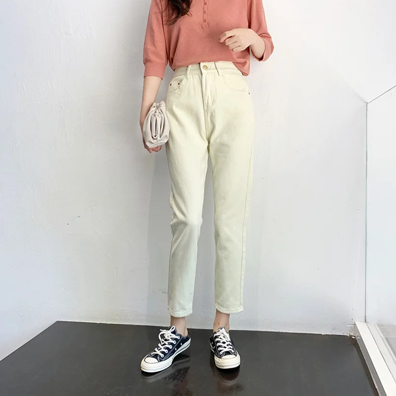 9803 Hyuna, корейский стиль, свободные, стройнящие прямые брюки, женские, с высокой талией, Ретро стиль, белые джинсы, Капри, модные, Aut