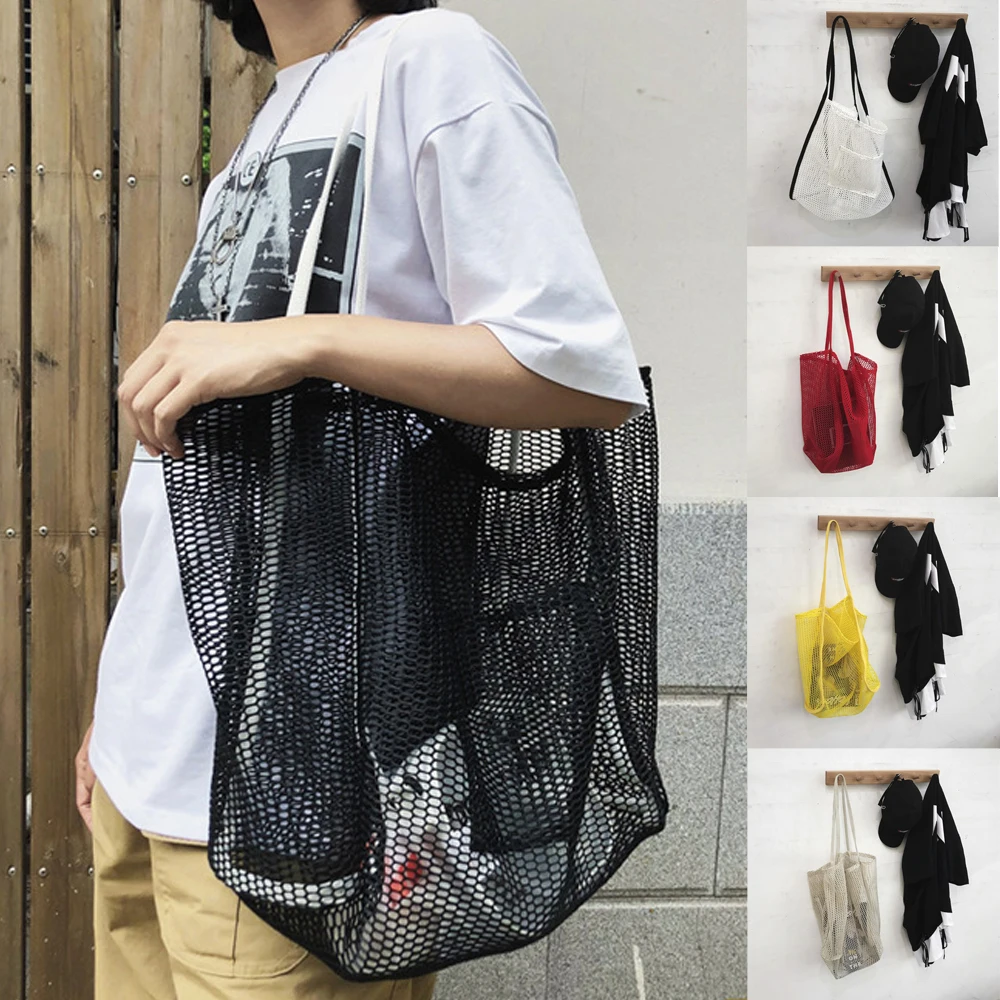 Популярная Повседневная сетчатая сумка-шоппер, сетчатая Сетчатая Сумка на плечо, модная пляжная сумка
