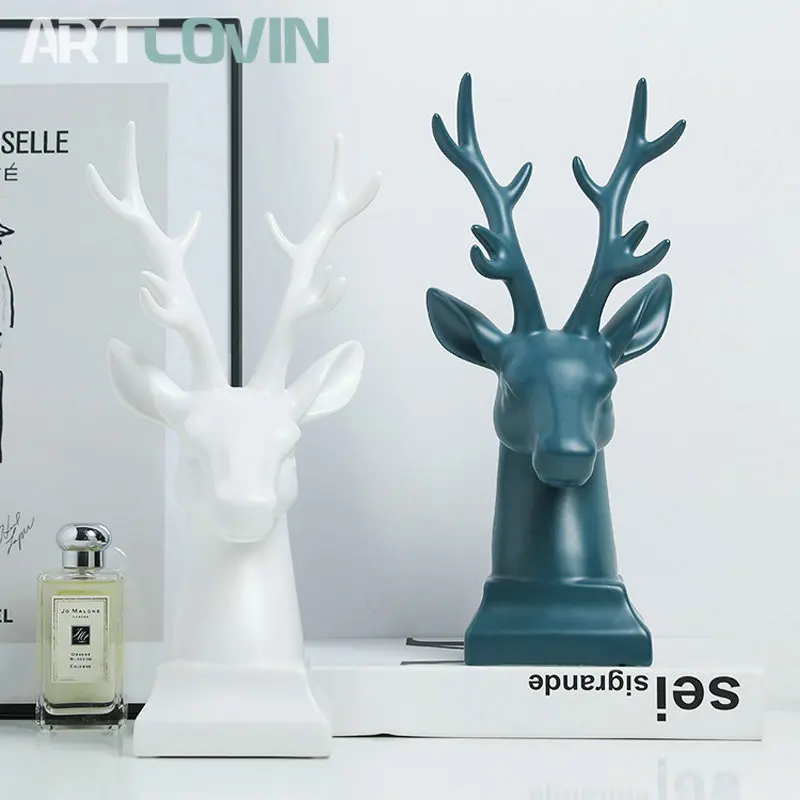 

Fashion Ceramic Deer Head Statues Matte White Figurines Animal Bookend Porcelain Arts Craft Home Bookshelf Cabinet Decorations