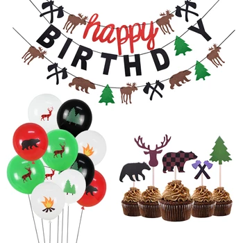 

Lumberjack Party Favors buffalo Plaid Bunting Banner Flag Latex Balloons for Baby Shower Kids Birthday Party Decoration Supplies