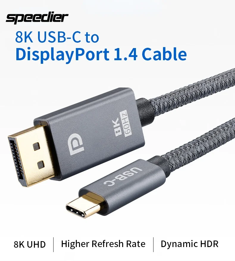 Cavo Usb Da Tipo C A Dp 1.4 Hd 8K 60Hz 4K 144Hz Cavo Displayport In Tessuto Di Rame Per Macbook Pro M1 Mac Mini Xps 2021