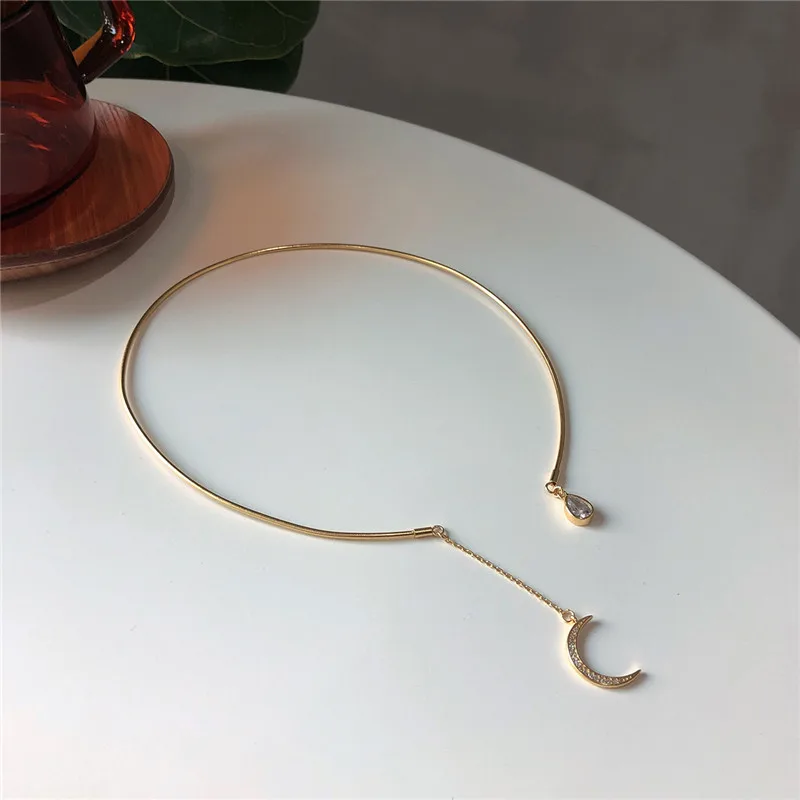 OLOEY,, цельное, 925 пробы, Серебряное колье, s, для женщин, позолота, капля воды, циркон, луна, ожерелье, хорошее ювелирное изделие YMN166