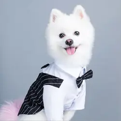 Одежда для кошек и собак, рубашка с галстуком-бабочкой, одежда для чихуахуа, Новый Полосатый Свадебный костюм-смокинг, жилет для собак