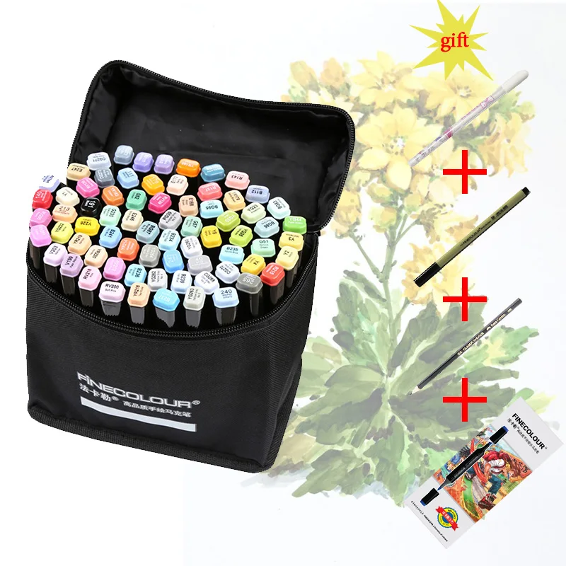 Finecolour EF102 double-headed měkké kartáč odborný skica kresba umění fixy pero 240colors+25pcs kůže barva umění zásoby