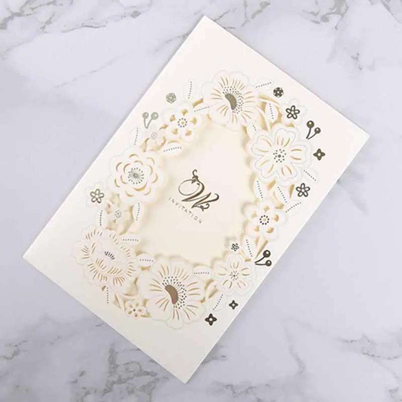  10 Pcs New Korean Style Business Hotel Laser Flower Hollow Invitations Wedding Invitation Wishes Gr - 4.00034E+12