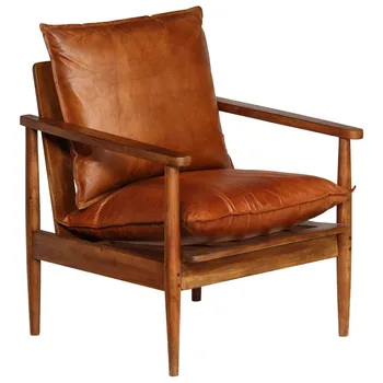 

Luxurious Nordic Armchair Retro Lounge Chair Balcony Chair Real Goat Leather with Acacia Wood Living Room Bedroom furnitur