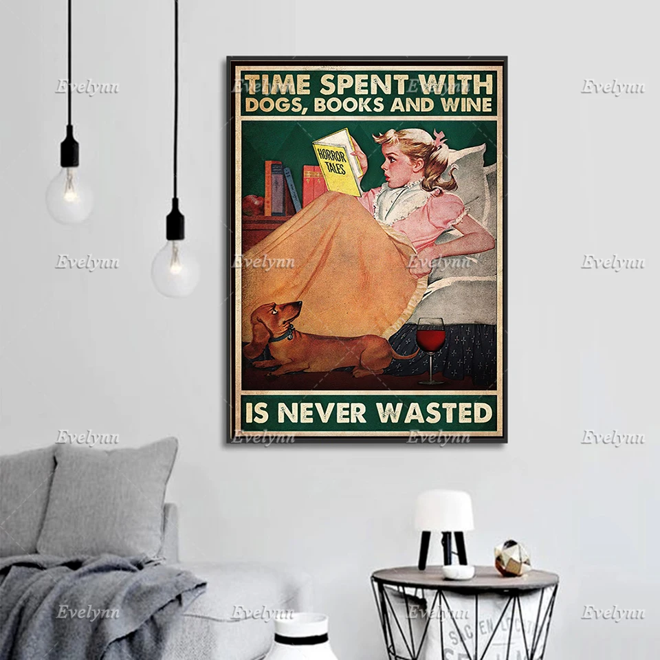 Woman Love Dachshund And Book Poster Art Print Decor Home 