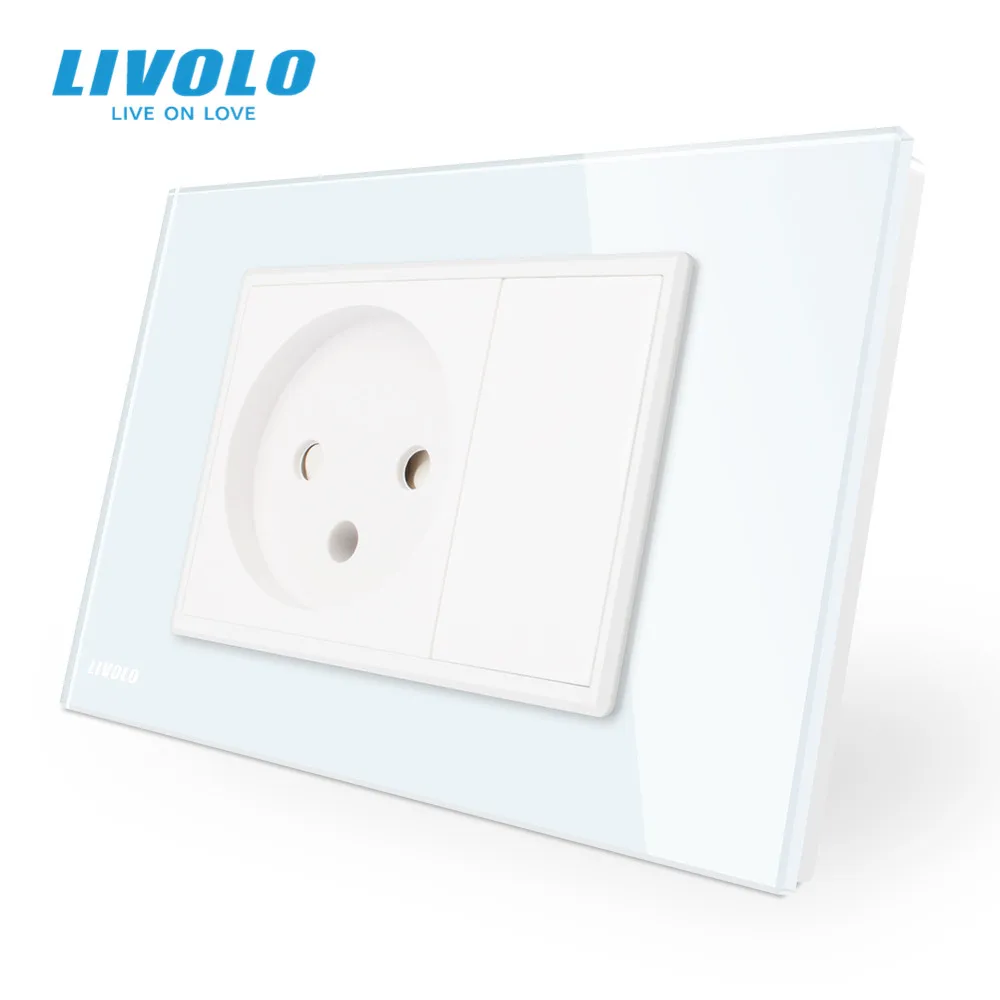 Датчик электрической розетки Livolo из Израиля белая/черная стеклянная панель