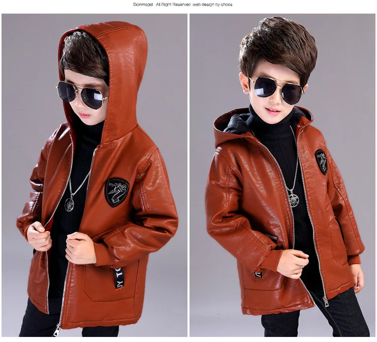 Осенне-зимняя кожаная куртка для мальчиков детская утепленная куртка с капюшоном длинное вельветовое теплое пальто для детей 2 лет