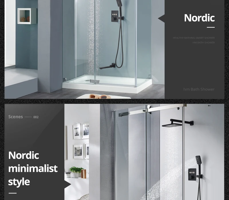 Black Button Shower Set Thermostatic Shower Set In-Wall Brass Touch 6 x 10 inch Faucet Shower System (5)