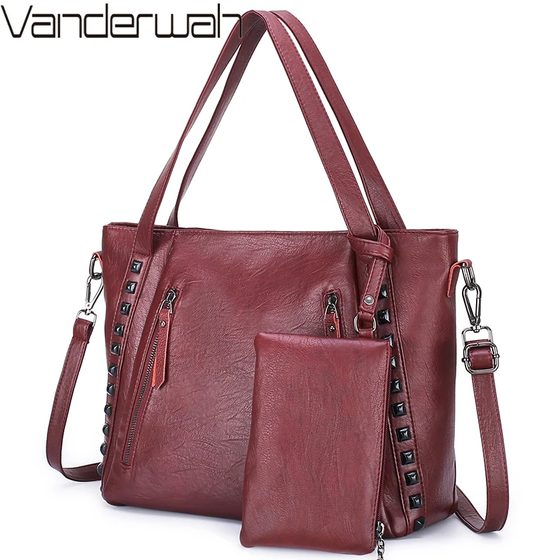 2 шт./компл. женская мягкая кожаная сумка большой емкости женская сумка через плечо дизайнерские сумки-шопперы для женщин с сумочкой