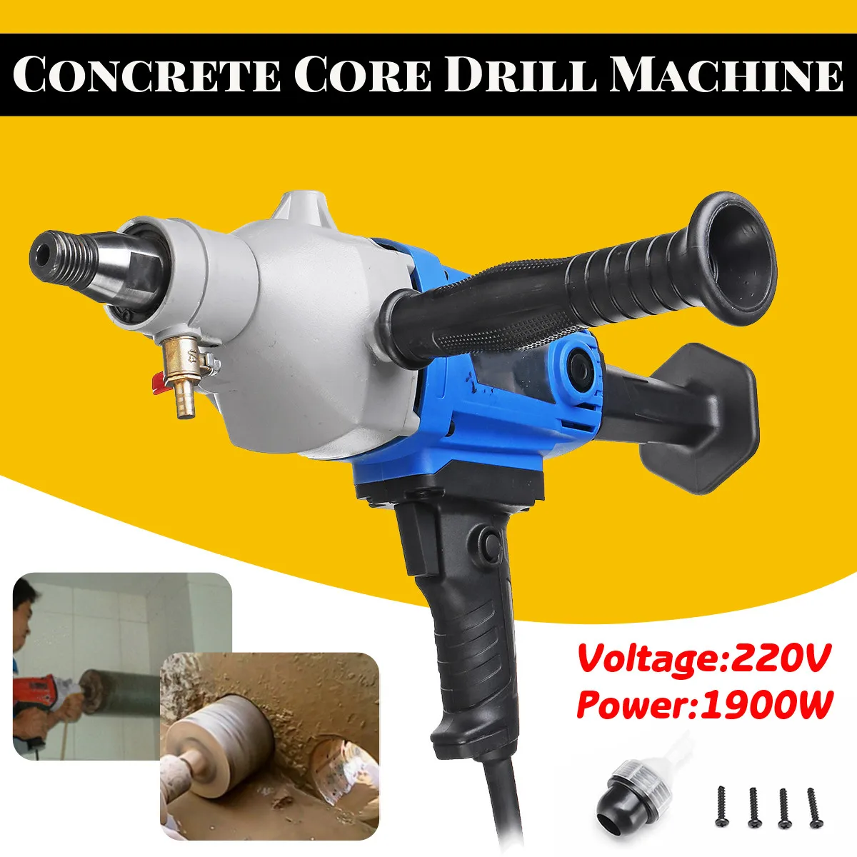  220V 1900W 118mm Diamond Core Drill Wet Handheld Concrete Core Drilling Machine with Water Pump Acc