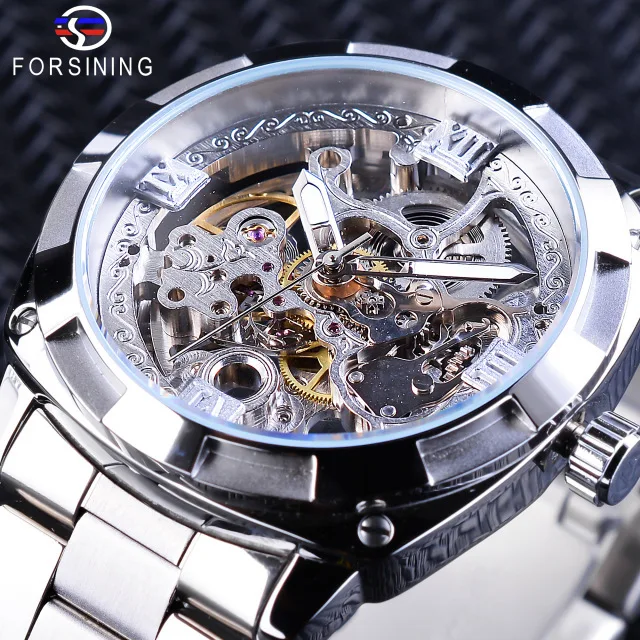 

Forsining Automatic Analog Watch Hollow out Waterproof Fine Steel Belt MEN'S Table MEN'S Watch Fully Automatic Mechanical Wrist