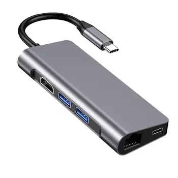 

ALLYSEED Computer Peripherals Multifunction Converter HW-TC39 7 in 1 Type-C HUB USB-C to USB3.0x2+HDMI+TF+RJ45+PD Power Adapter