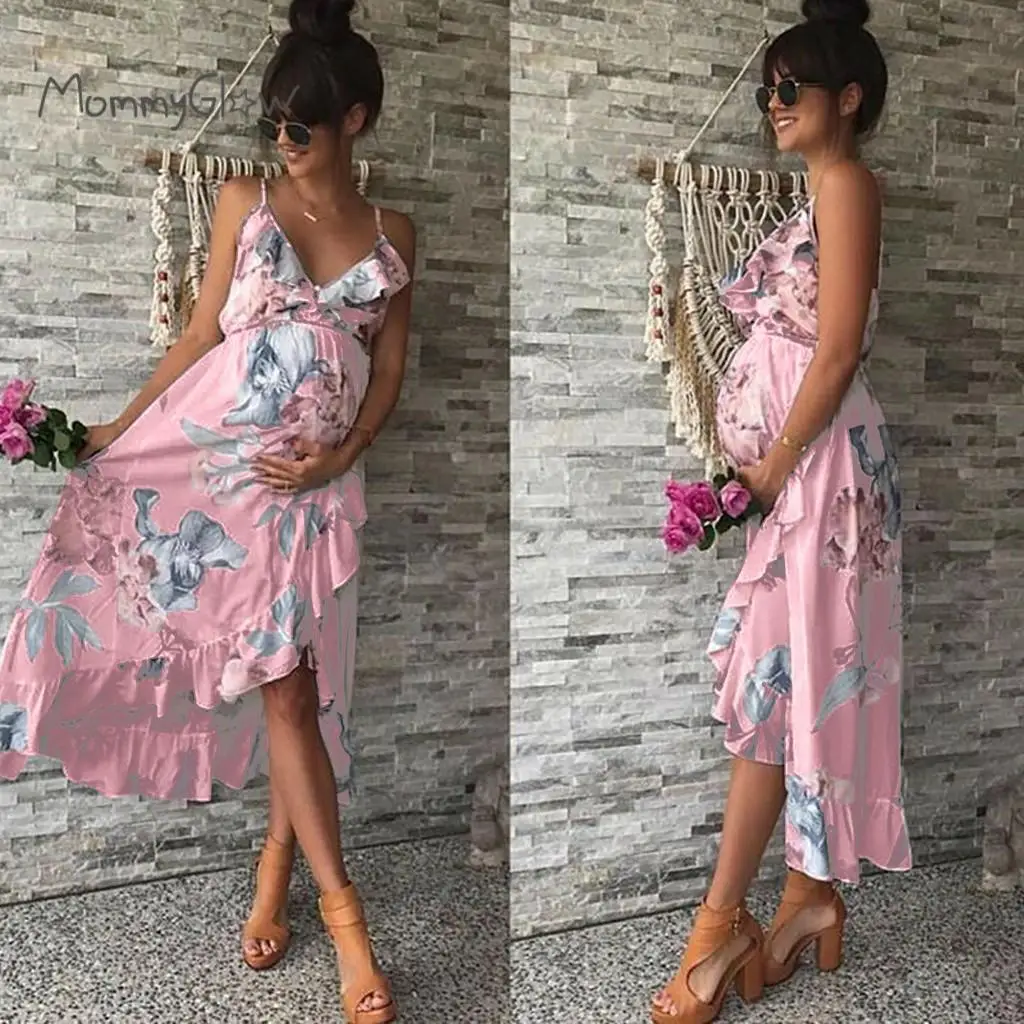 Sundress Maternity-Dresses Floral-Printed Casual Pregnant-Women Elegant Ruffles for Falbala