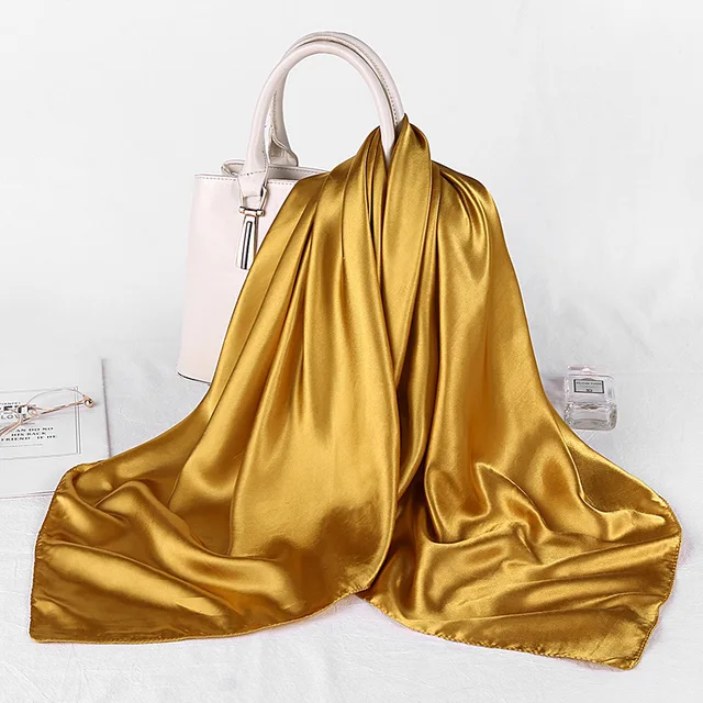 Foulard Hijab en Satin de Couleur Unie pour Femme, Châle Carré de 90cm pour Cheveux