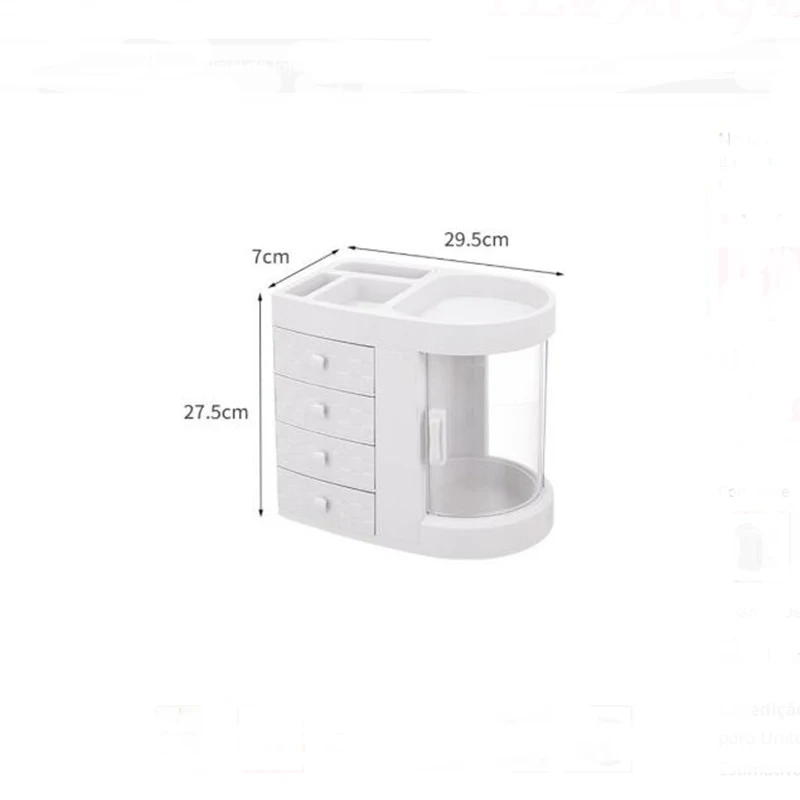 New quality cosmetics skin care storage box dust 4 drawer transparent rotating window red lipstick makeup brush organizer