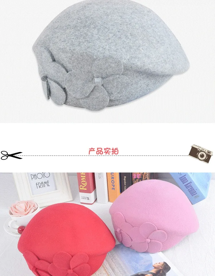 Корейский элегантный двойной цветок из чистой шерсти берет, женская зимняя теплая шляпа художника