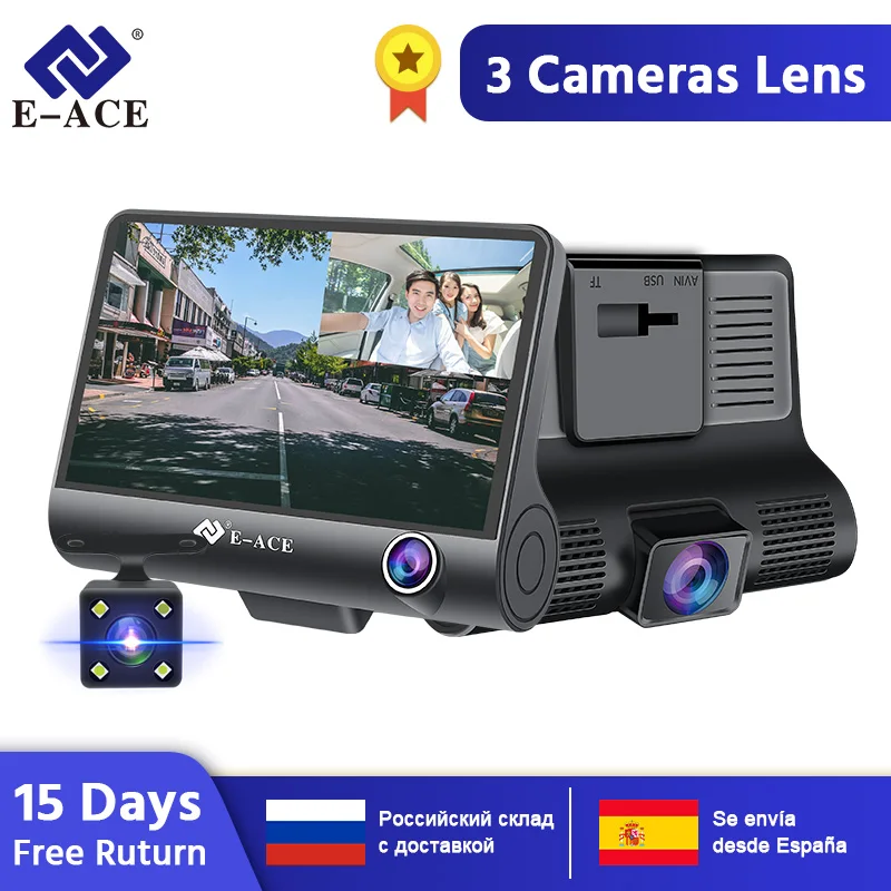 E-ACE Dashcam B28 Автомобильные видеорегистраторы 4 дюйма Автомобильная камера FHD 1080P Авто рекордер Dash Cam 3 объектив камеры регистратор с камерой зад... E-ACE Dashcam B28 Автомобильные видеорегистраторы 4 дюйма Автомобильная камера FHD 1080P Авто рекордер Dash Cam 3 объектив камеры регистратор с камерой зад...