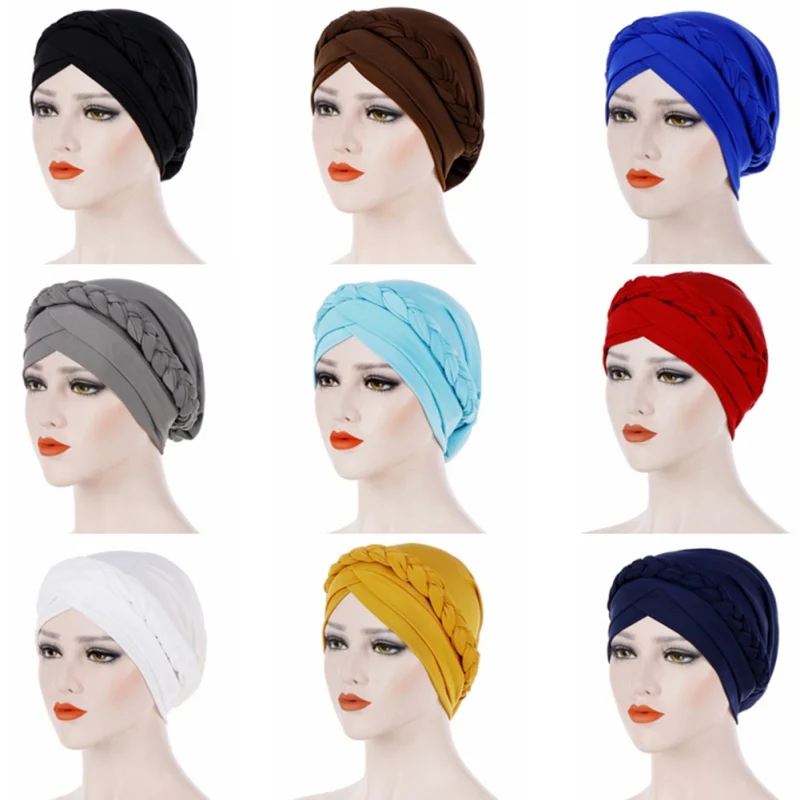 Мусульманская шляпа Африканский женский головной убор раковая Кепка chemo аксессуары для волос в виде тюрбана Модные Женские однотонные плетеные платок на Голову Бандана Rk