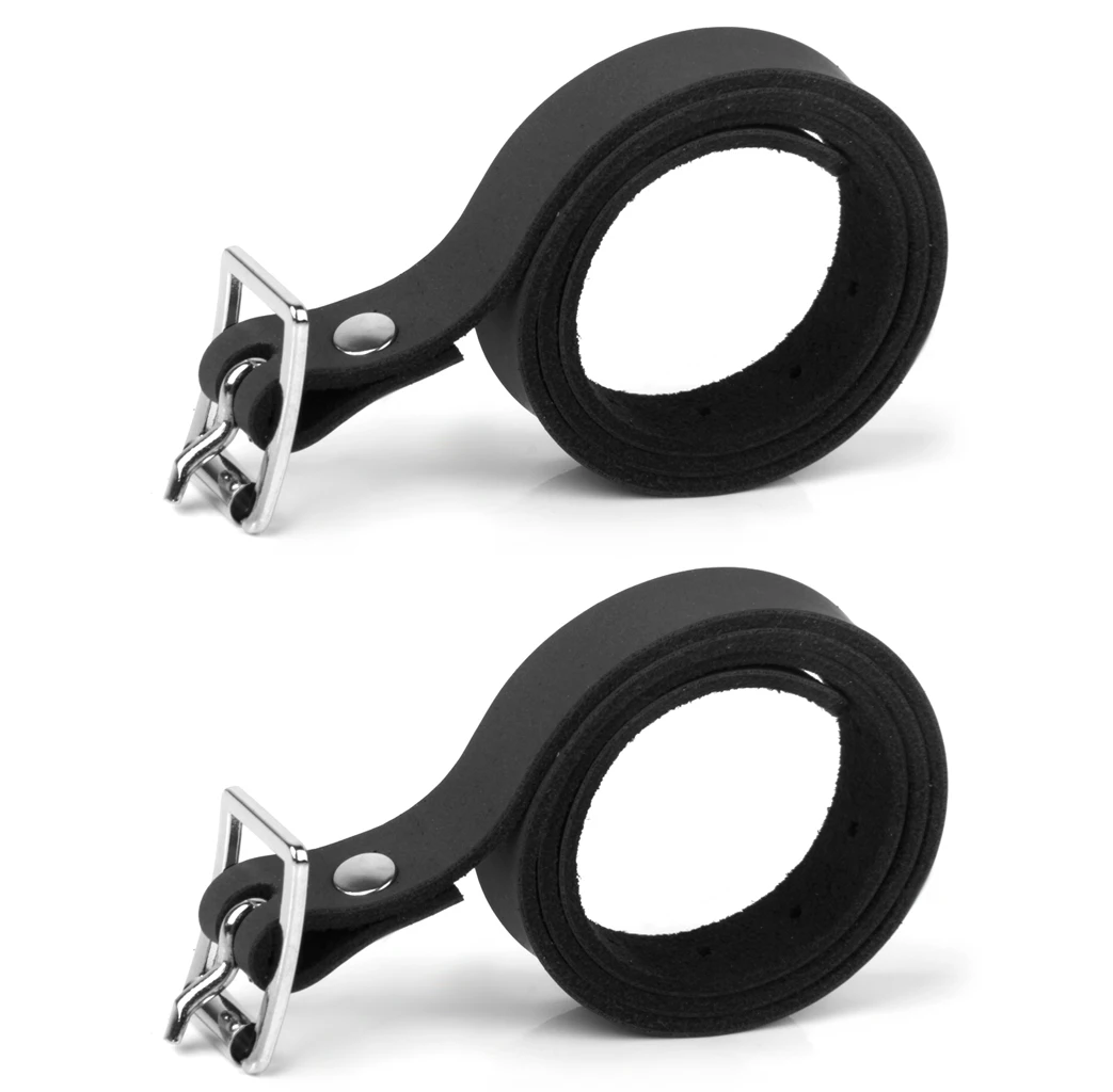 2pcs Horse Riding Leather Spur Straps with Alloy Buckle Equestrian, Black