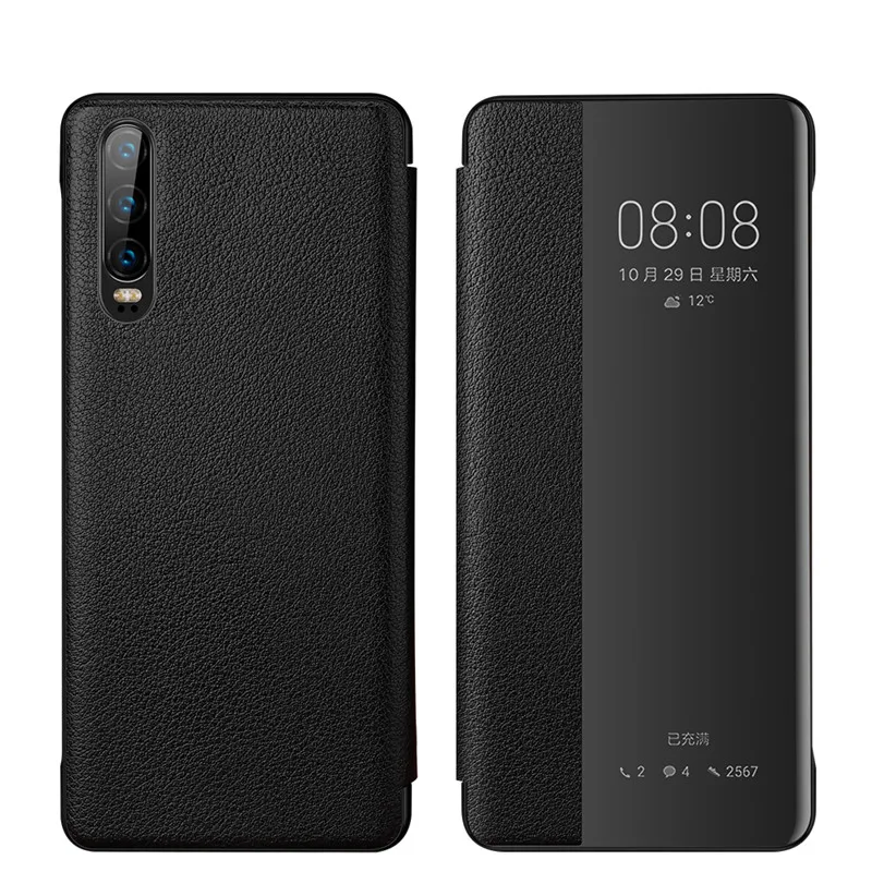 Black Чехол для Coque P30 P30Pro с умным окошком для просмотра пары, простой модный кожаный флип-чехол для huawei P30Pro, чехол для карты, защита от каркаса - Цвет: Black