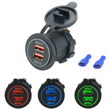 

Car Charger USB Vehicle QC3.0 Dual USB Motorcycle Car Charger Socket for Mobile Phone Power Socket